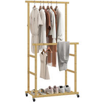 KLEIDERSTÄNDER Natur mit Rollen 80/40/160 cm - Naturfarben, Holz (80/160/40cm) - PANGIVO