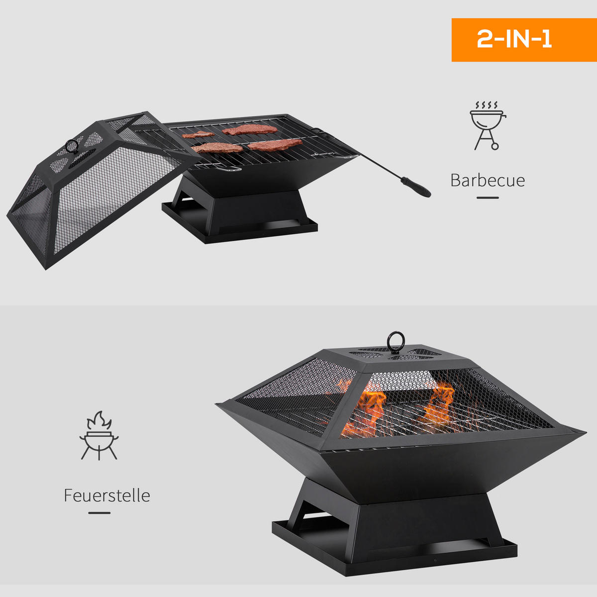 FEUERSCHALE, Stahl, Schwarz - Schwarz, Metall (45/34/45cm) - Outsunny