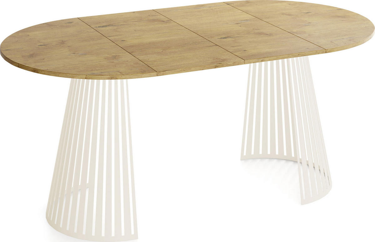 ESSTISCH Naro runder ausziehbarer, Braun 100-180/100/76 cm - Kaschmir/Eichefarben, Holzwerkstoff/Metall (100/100/76cm) - WFL GROUP