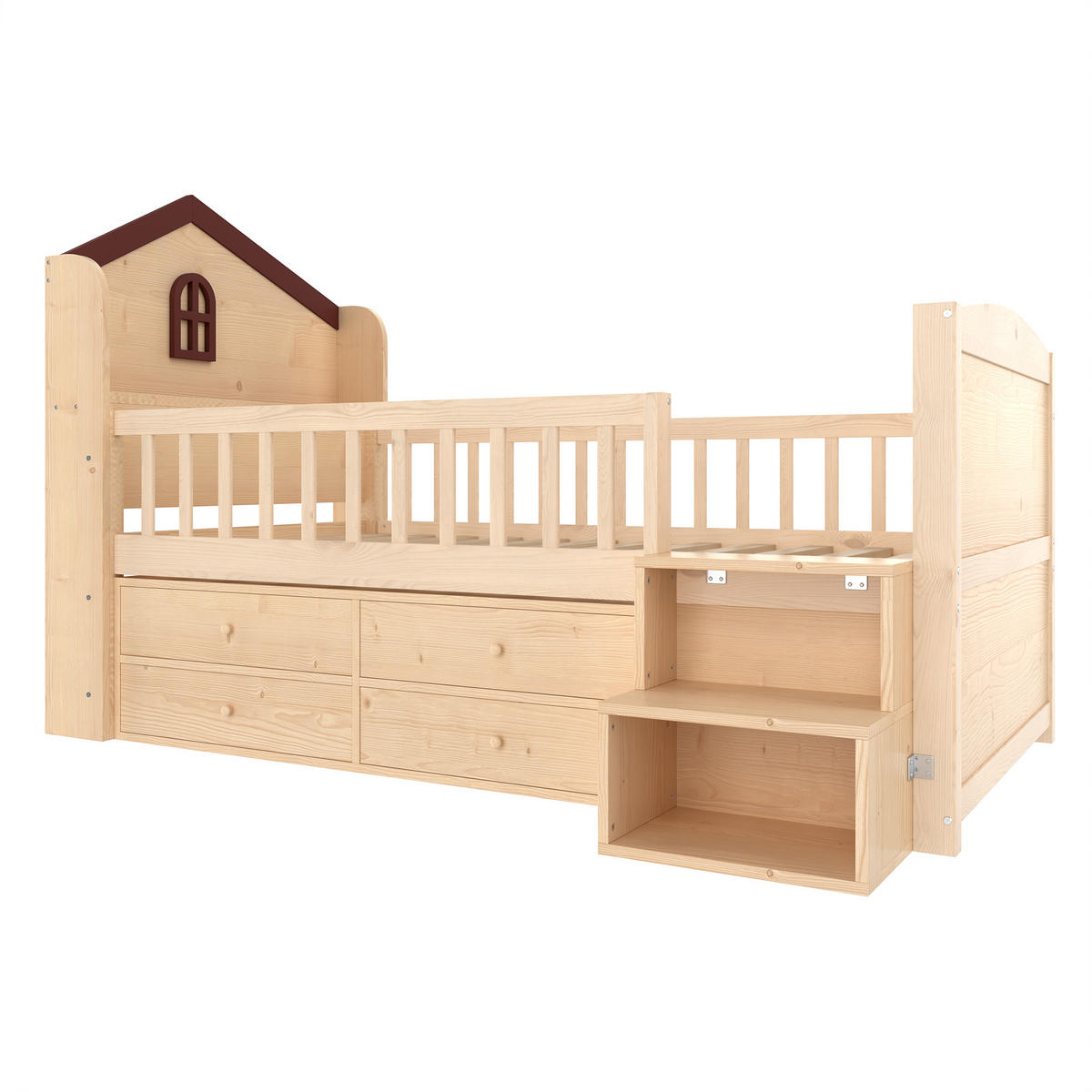 KINDERBETT 90/200 cm in Natur mit 4 Schubladen, LED und Regal - Naturfarben, Holz/Holzwerkstoff (90/200cm) - WISHDOR