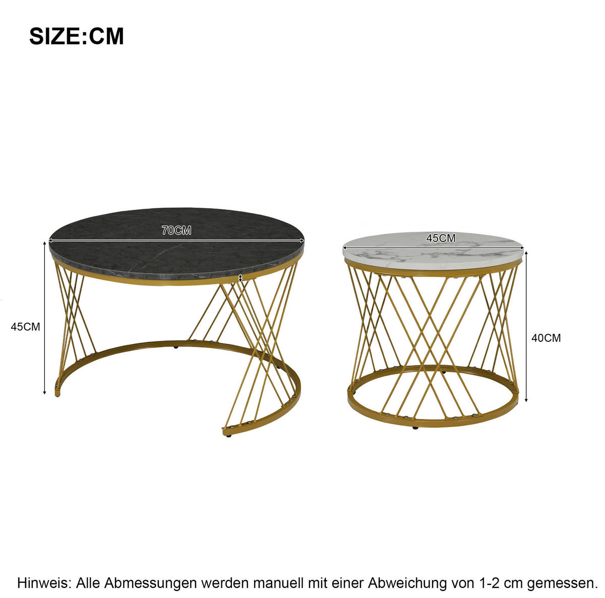 COUCHTISCH-SET 70/45 cm mit Marmordekor & Nesting-Funktion - Grau, Holzwerkstoff (70/70/45cm) - BEAOK