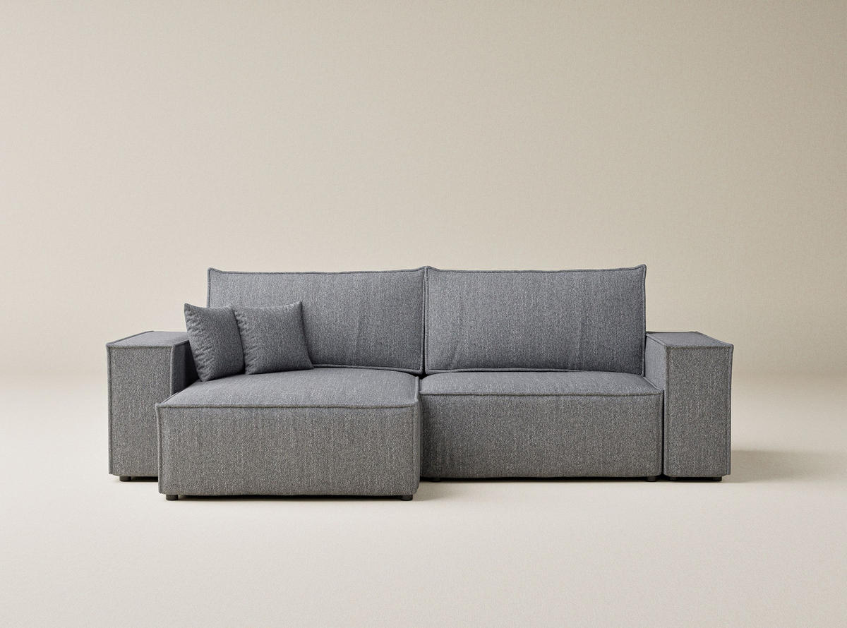ECKSOFA MIT SCHLAFFUNKTION Zaya Grau Webstoff - Schwarz/Grau, Holz/Holzwerkstoff (255/148cm) - Maison de Reve