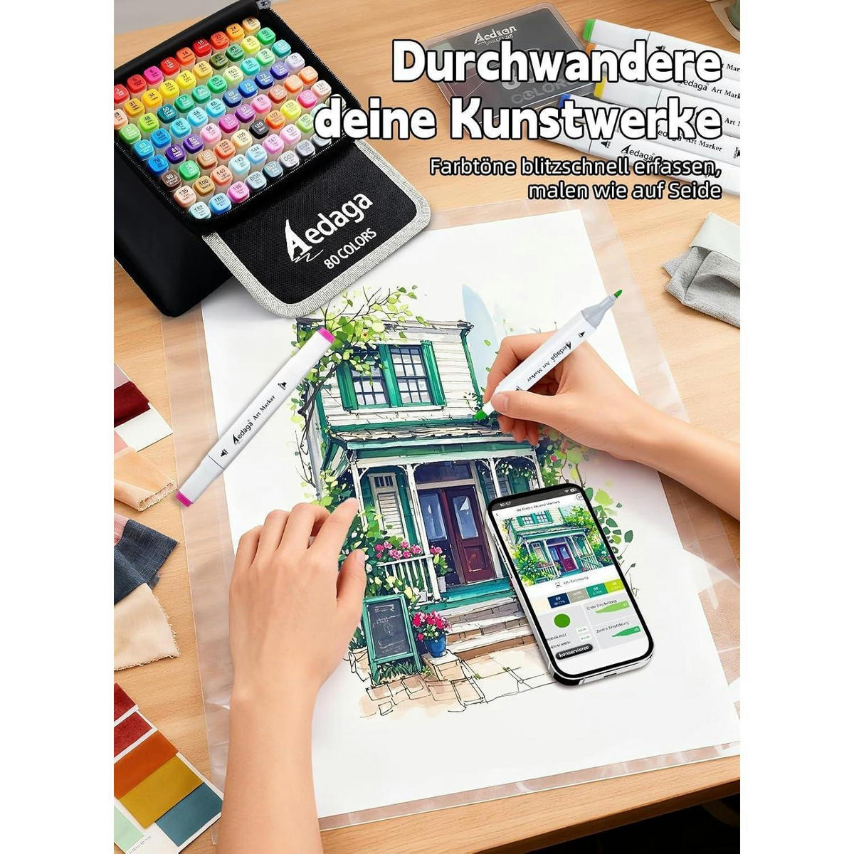 ALKOHOL Marker Set 80 Farben mit App und Ständer-Etui - Multicolor, Kunststoff (1/1/15.4cm)