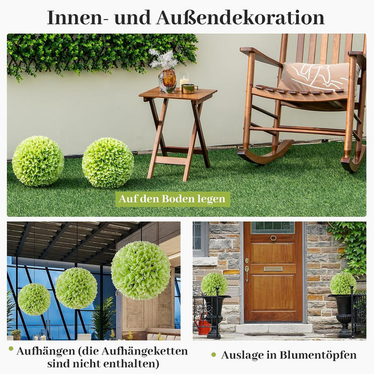 BUCHSBAUMKUGEL UV-beständig grün(2er-Set) - Grün, Kunststoff (28cm) - COSTWAY