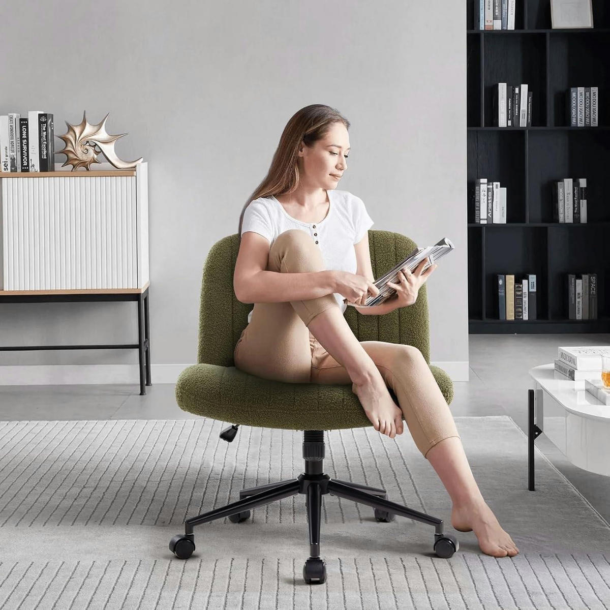 BÜROSTUHL Teddy Stoff Grün mit Rollen - Grün, Textil (64/96/49.5cm)