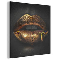 AKUSTIKBILD Frau - Porträt - Lippen - Gold - Schwarz Akustikpaneele 80x80 cm - Schwarz, Kunststoff (80/80/0.9cm) - MuchoWow