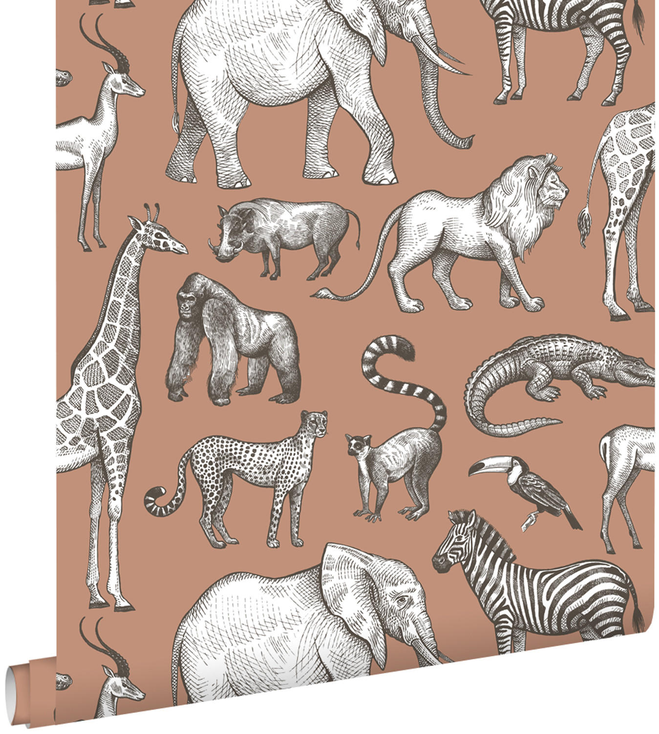 TAPETE Dschungeltiere 50 x 900 cm - Terracotta, Papier (50/0.1cm) - ESTAhome