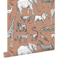 TAPETE Dschungeltiere 50 x 900 cm - Terracotta, Papier (50/0.1cm) - ESTAhome