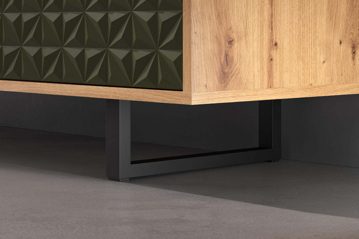 TV-LOWBOARD grün matt mit 3D Struktur, Eiche Artisan 184 cm, TV-Unterteil mit Soft-Close - Schwarz/Eiche Artisan, Holzwerkstoff/Kunststoff (184/52/40cm) - Top.Furn