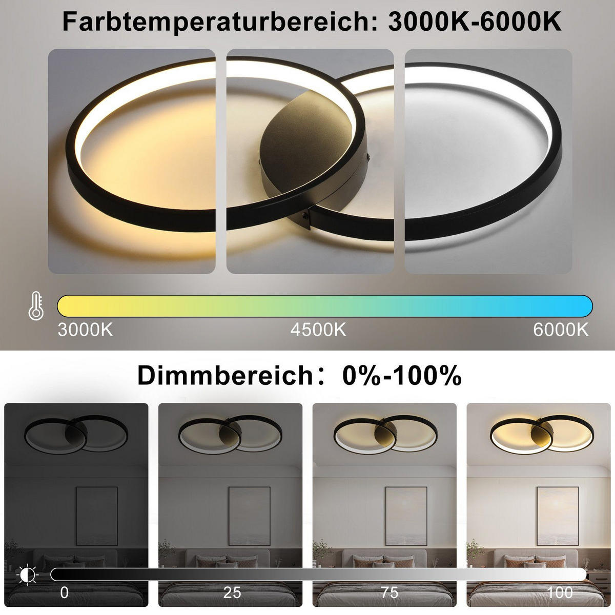 LED-DECKENLEUCHTE Valdemar 50/30/5 cm - Schwarz, Metall (50/30/5cm) - Nettlife
