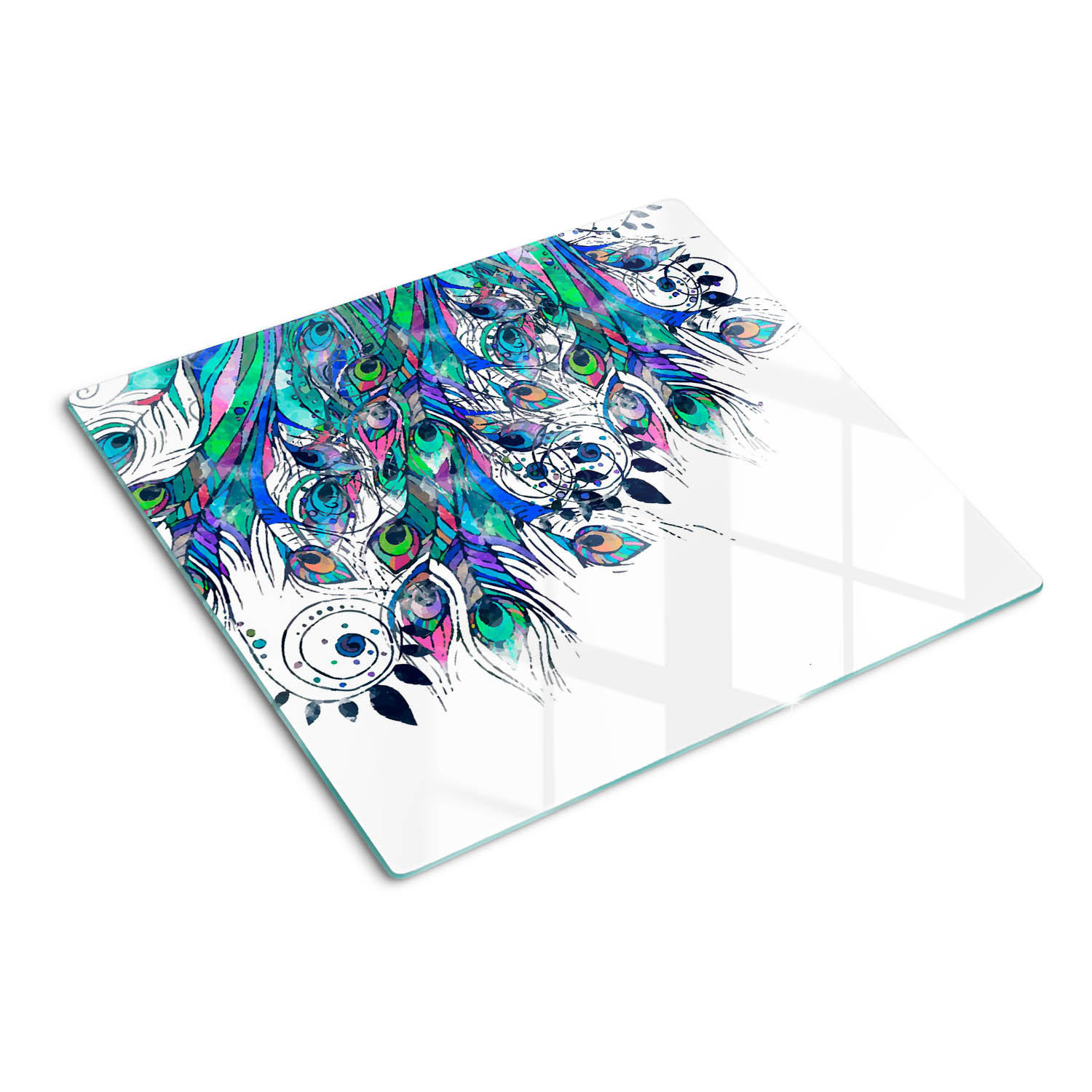 GLASPLATTE 60x52 cm Pfauenfedern - Grün, Glas (60/0.4/52cm) - TULUP