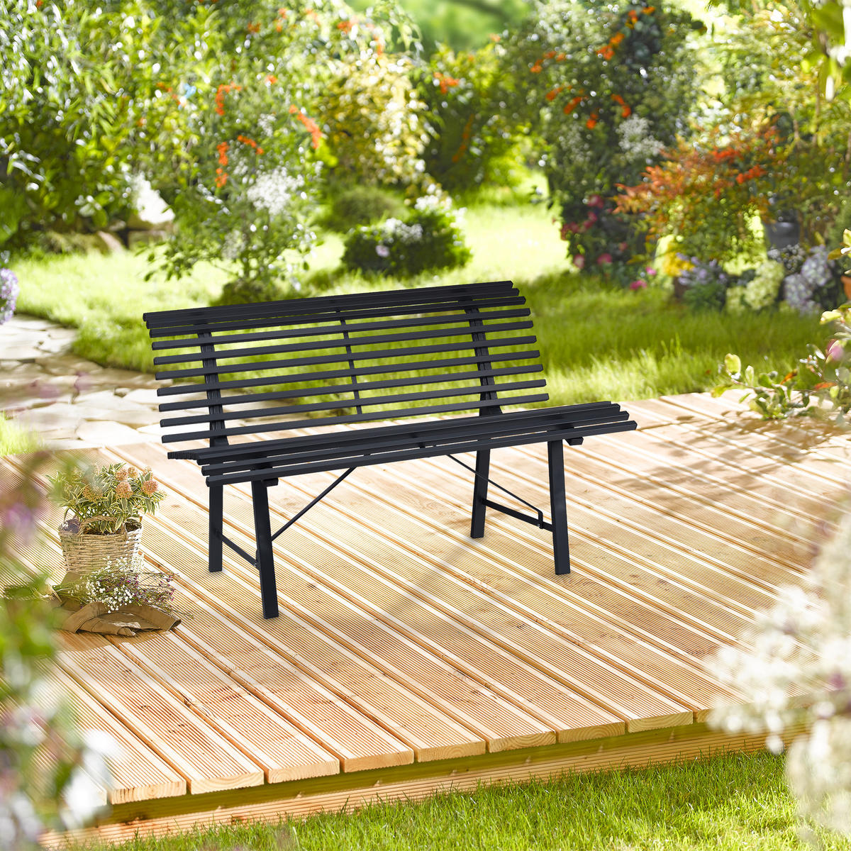 GARTENBANK - Anthrazit, Metall (130/79/75cm) - Relaxdays