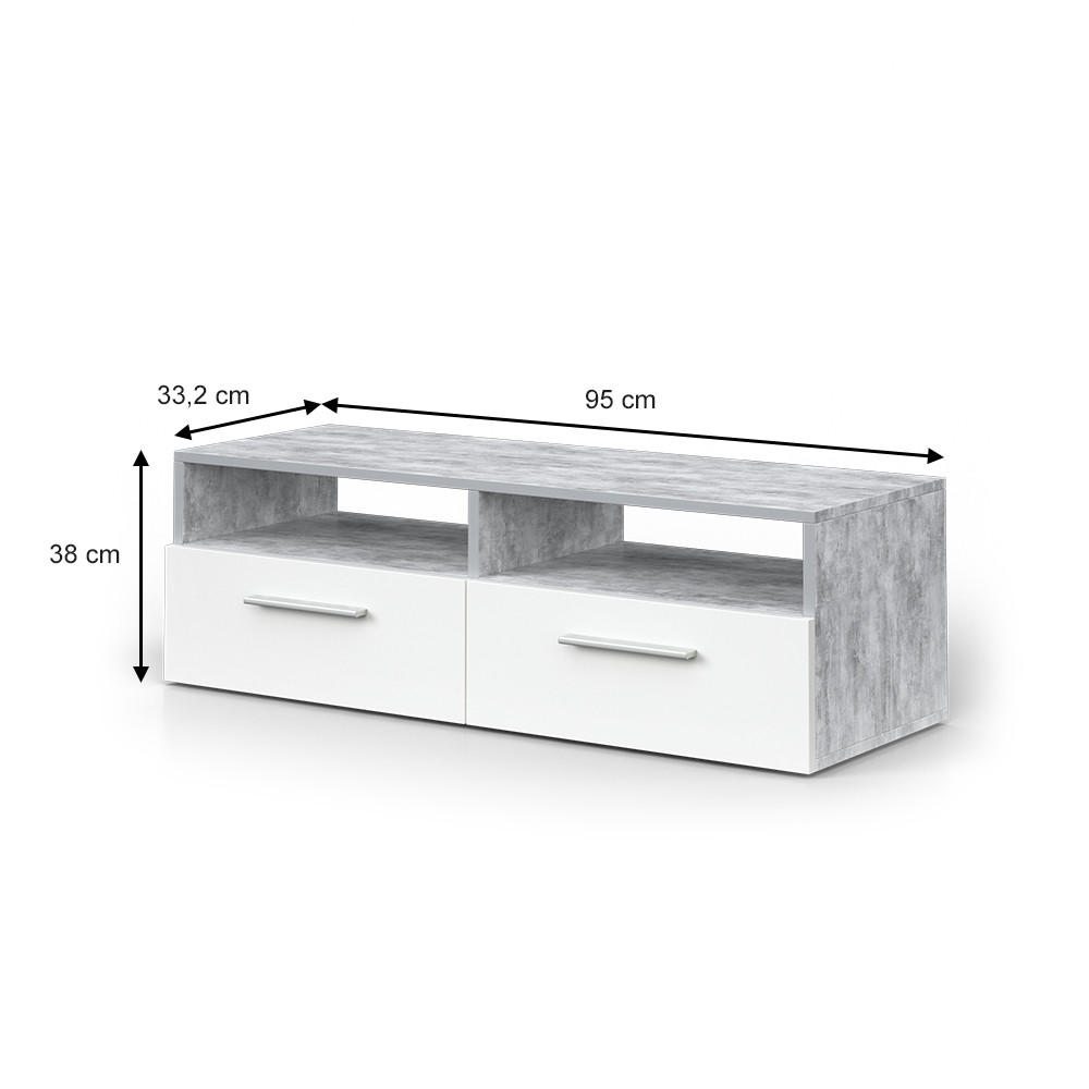 Thumbnail - Vicco Lowboard, Grau, Grau, Holzwerkstoff, 4 Fächer, 2 Schubladen, Rechteckig, 95x38x33.2 cm, Wohnzimmer, Wohnwände, Low...