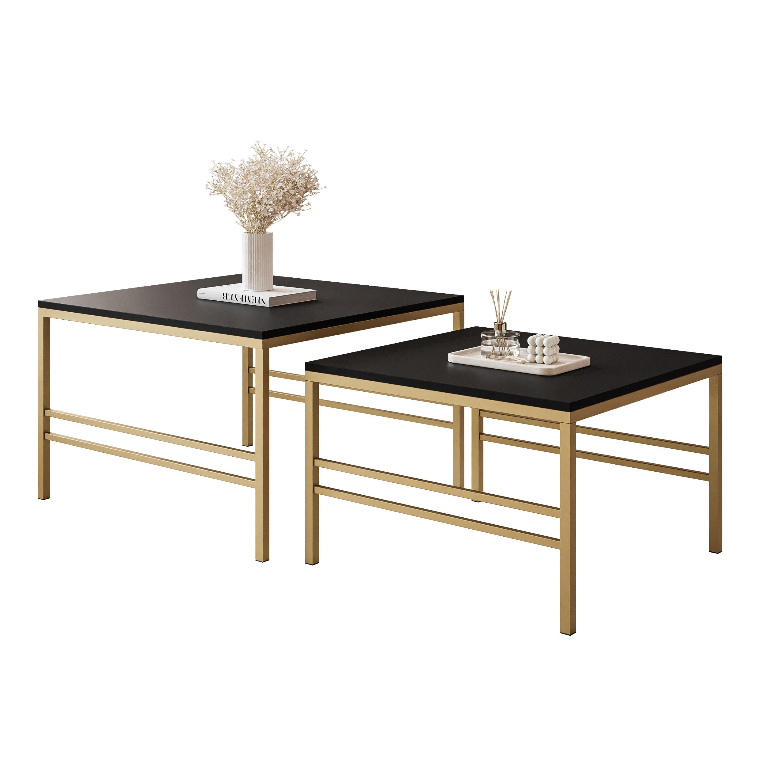 COUCHTISCH Schwarze matte Gold Rahmen - Goldfarben/Schwarz, Holzwerkstoff (70/70/46cm) - Idohome