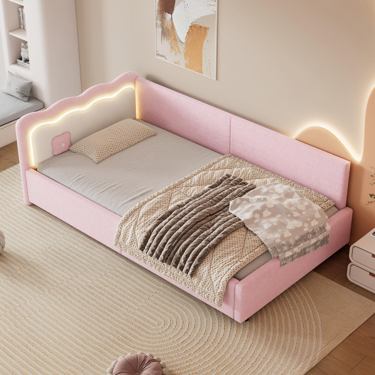 POLSTERBETT aus Samtimitat und MDF 90x200 cm in Rosa mit LED-Beleuchtung - Rosa, Textil (90/200cm) - Modfu