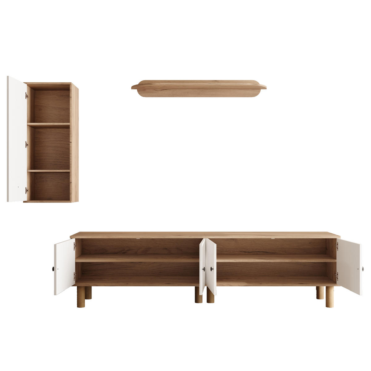 WOHNWAND 3-teilig Weiß Holz Highboard Wandboard modern - Multicolor, Holzwerkstoff (170/50/40cm) - FLIEKS