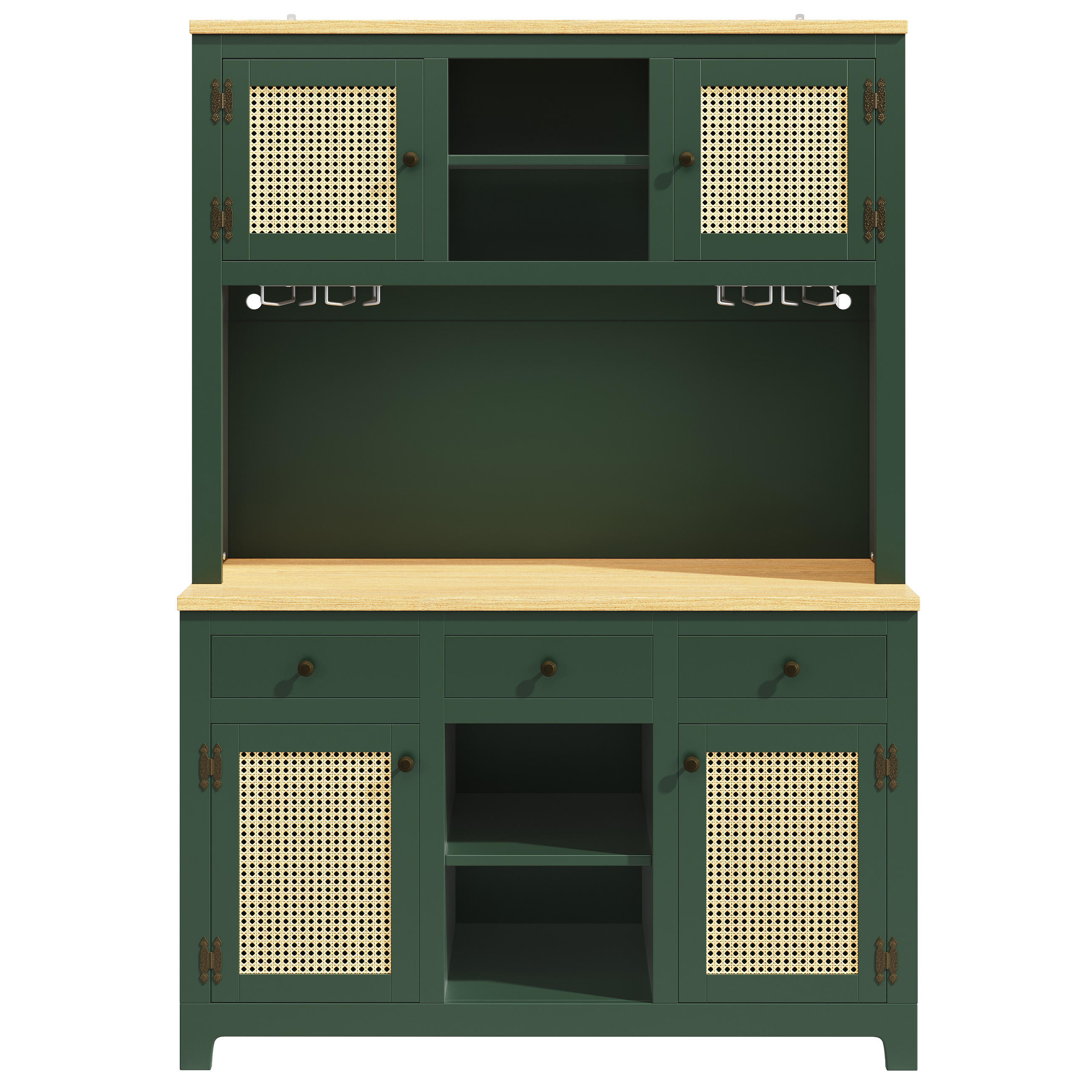 BUFFETSCHRANK Rattanoptik Antikgrün 120/40/180 cm - Salbeigrün, Holz (120/180/40cm) - PANGIVO