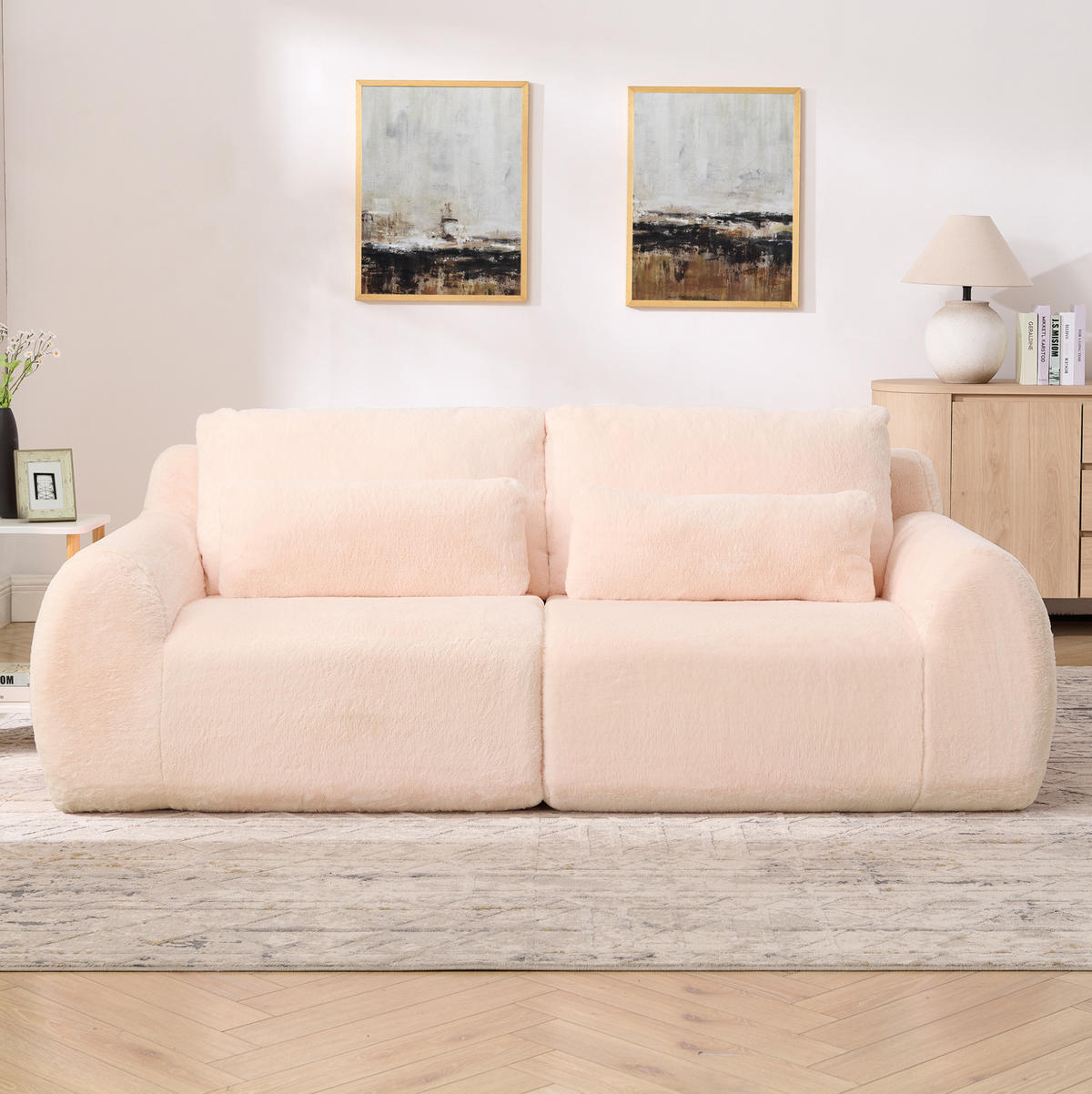 SOFA 2-Sitzer mit USB-Anschluss und Seitentasche Pink - Pink, Kunststoff (208/81/101cm) - Meubliv