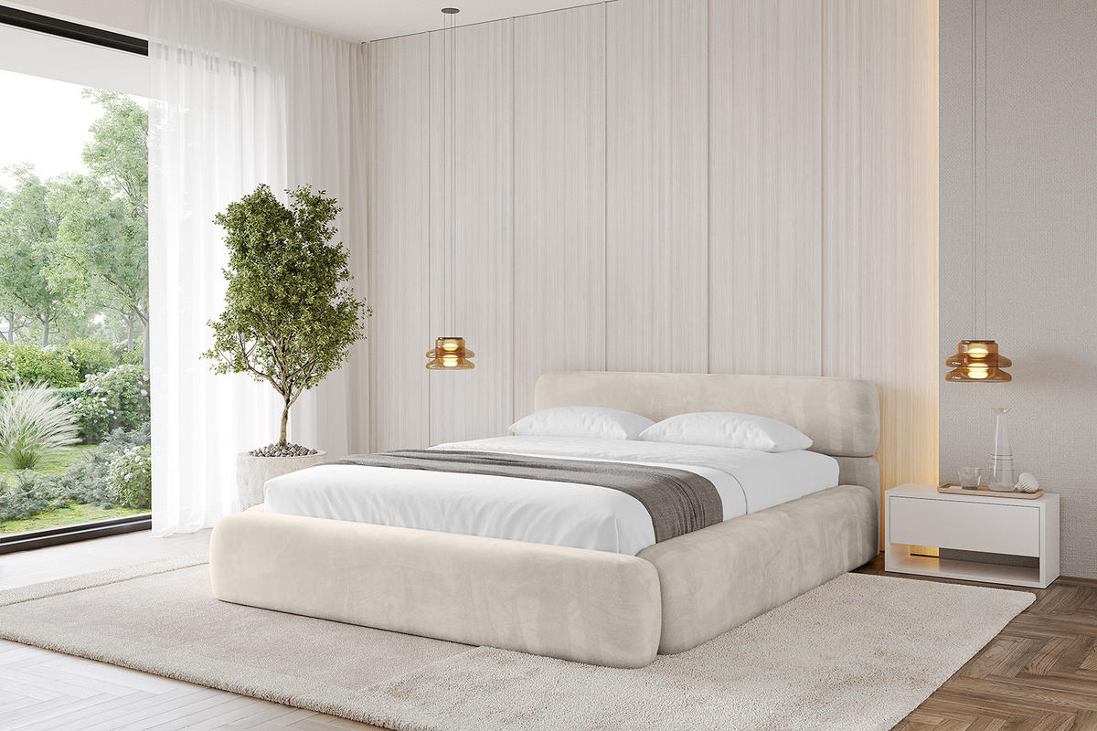 POLSTERBETT mit Bettkasten und Lattenrost, Bett mit Matratze H3/H4 - ENORA-V1 180x200 Beige - Beige, Holzwerkstoff/Textil (180/200cm) - ALTDECOR