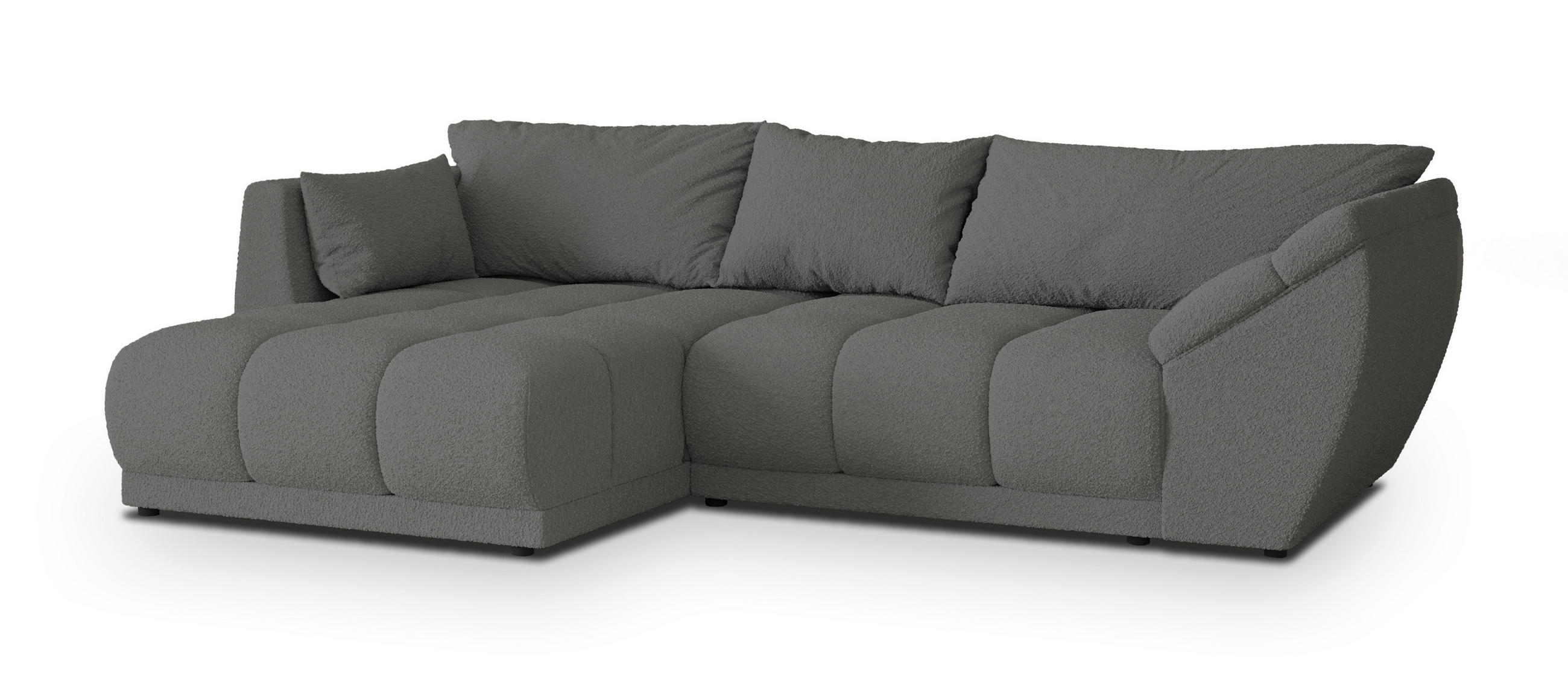 ECKSOFA ORENTI L-S Grau Boucle-Stoff mit Schlaffunktion - Grau, Holz (287/182cm) - MASSENO