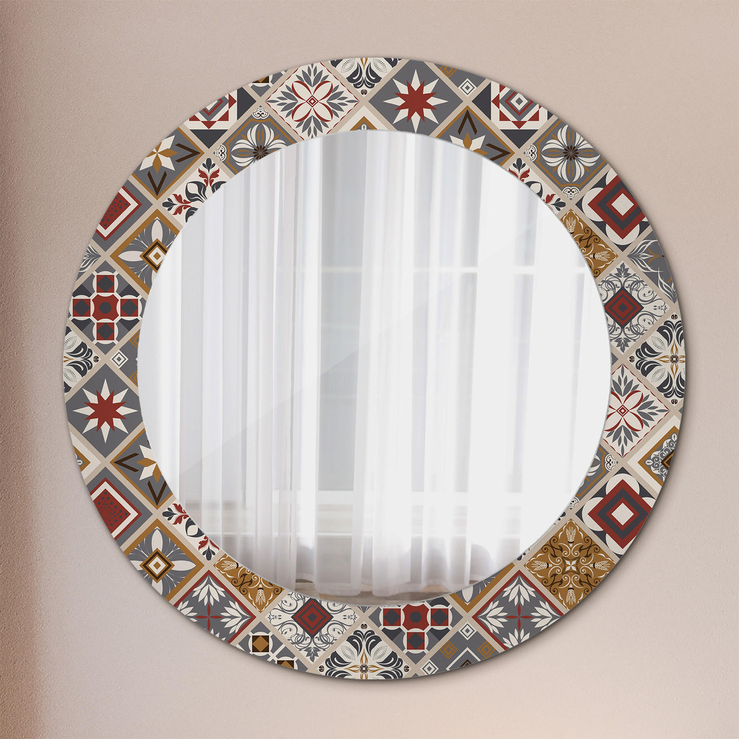 SPIEGEL Ø60 cm Rund mit Aufdruck - Multicolor/Braun, Glas (60/60/0.4cm) - TULUP