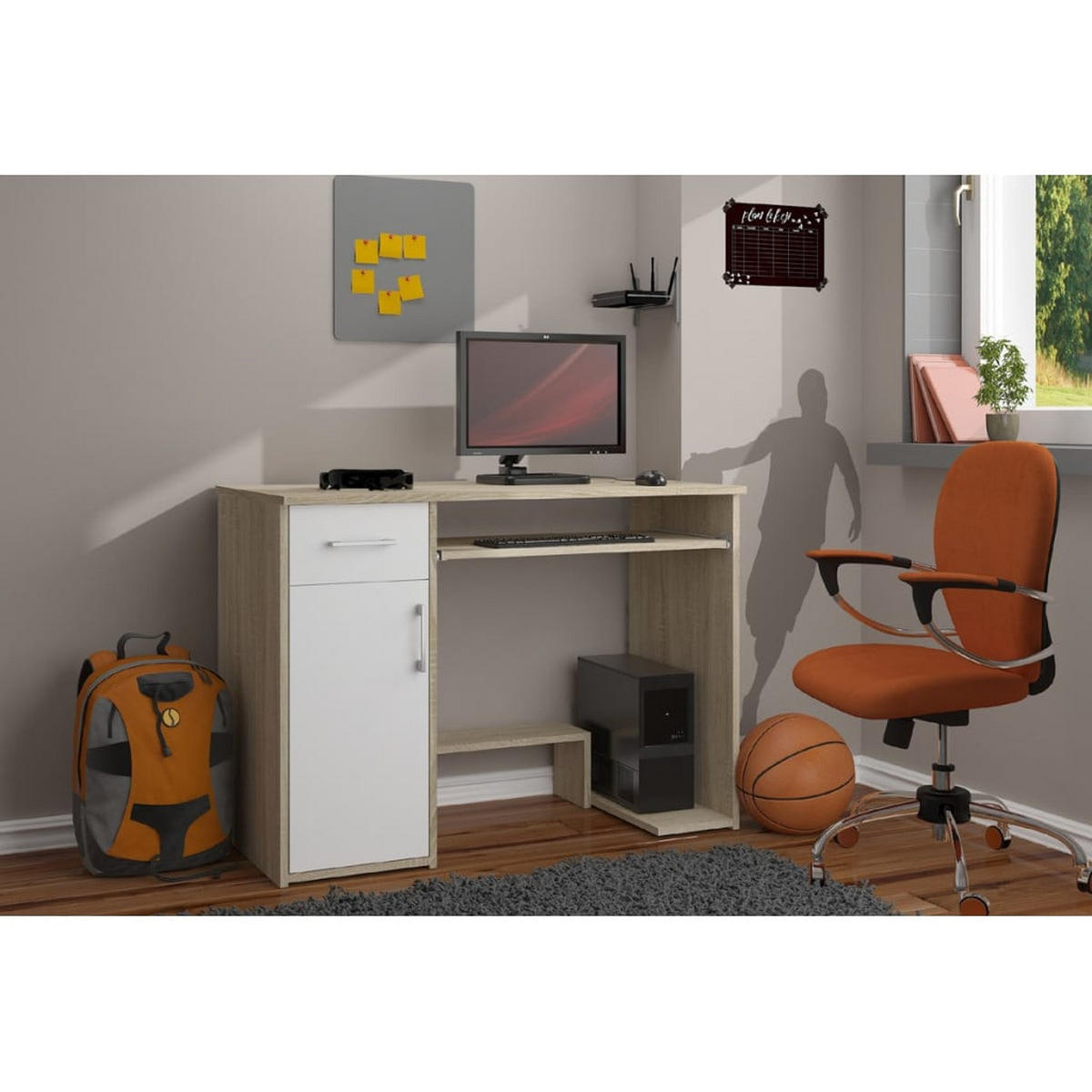 SCHREIBTISCH Eiche Sonoma, Weiß 74/90/50 - Weiß, Holzwerkstoff (50/90/74cm) - RAUMHIRSCH FURNITURE