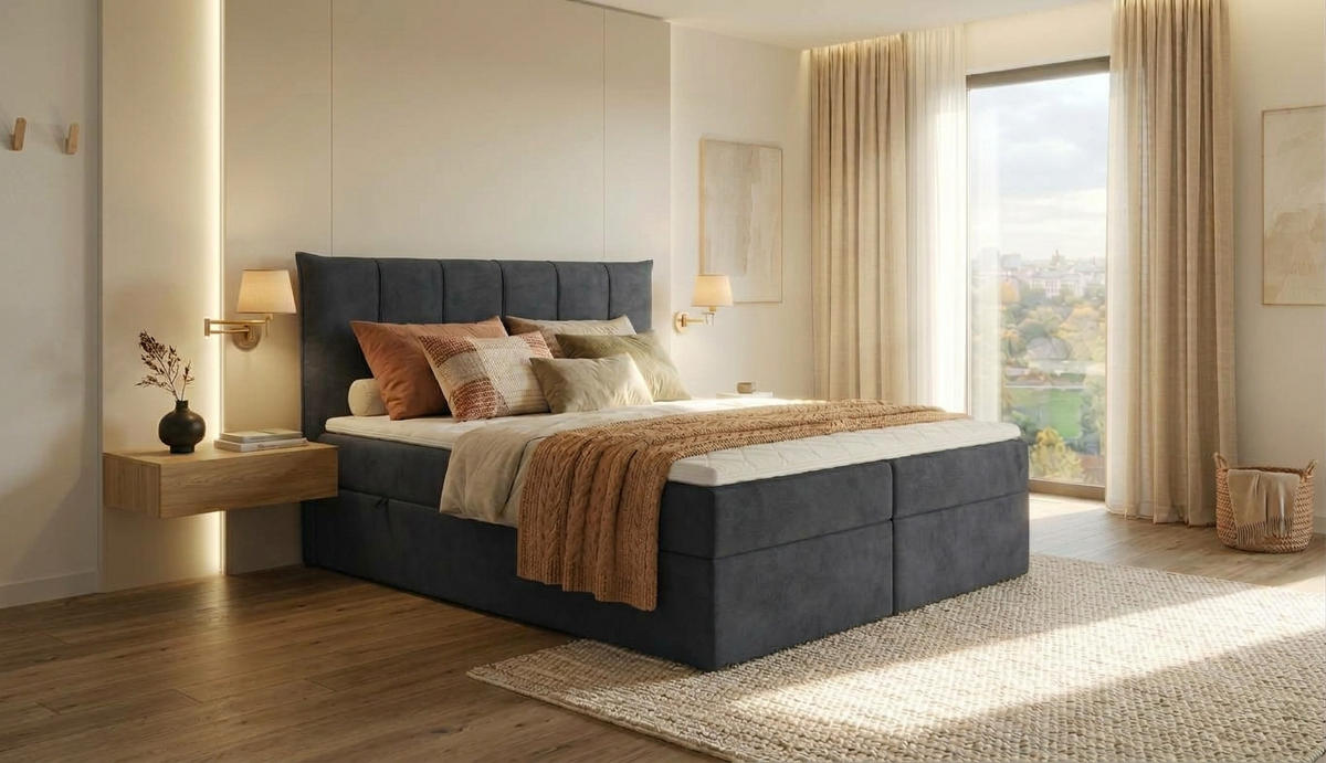 BOXSPRINGBETT PREMIUM 10, 160 x 200 cm, Bettkasten, H3, grau - Grau, Textil (160/200cm) - Labett