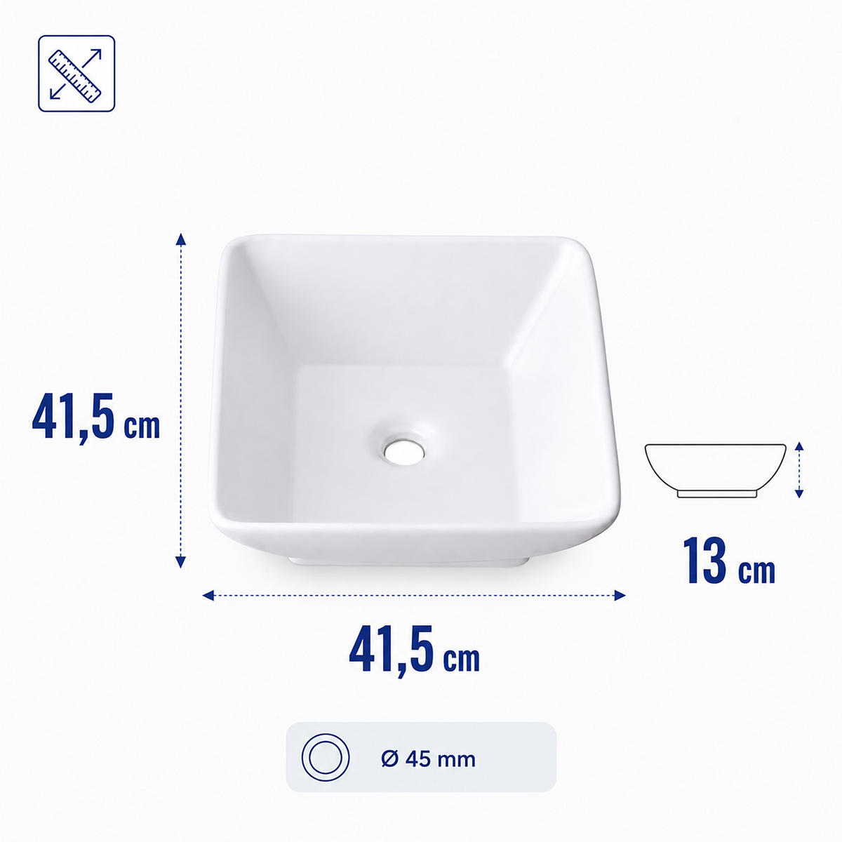 LAVOAR alb pătrat ceramic - alb, ceramică (41.5/13/41.5cm) - Relaxdays