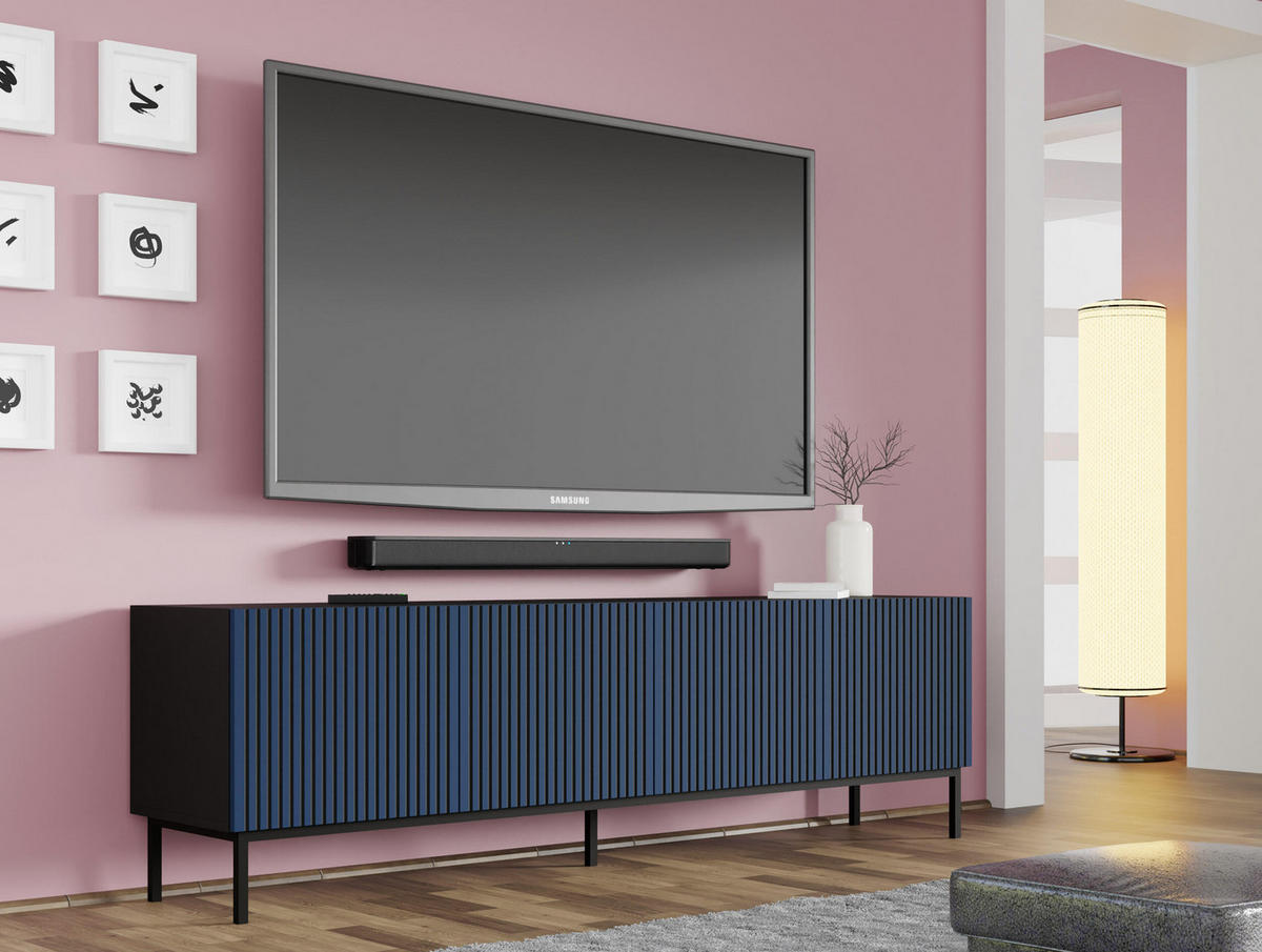 TV-LOWBOARD SCHWARZ - Blau/Schwarz, Holzwerkstoff (200/58/42cm) - FURNLUX