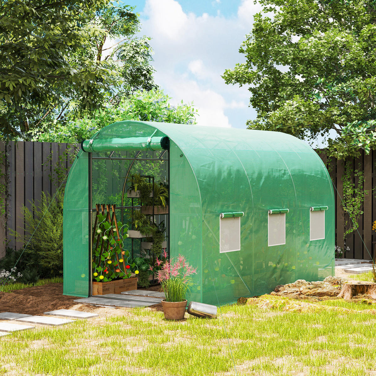 FOLIENTUNNEL, 300L x 200B x 195H cm - Grün, Kunststoff/Metall (200/195/300cm) - Outsunny
