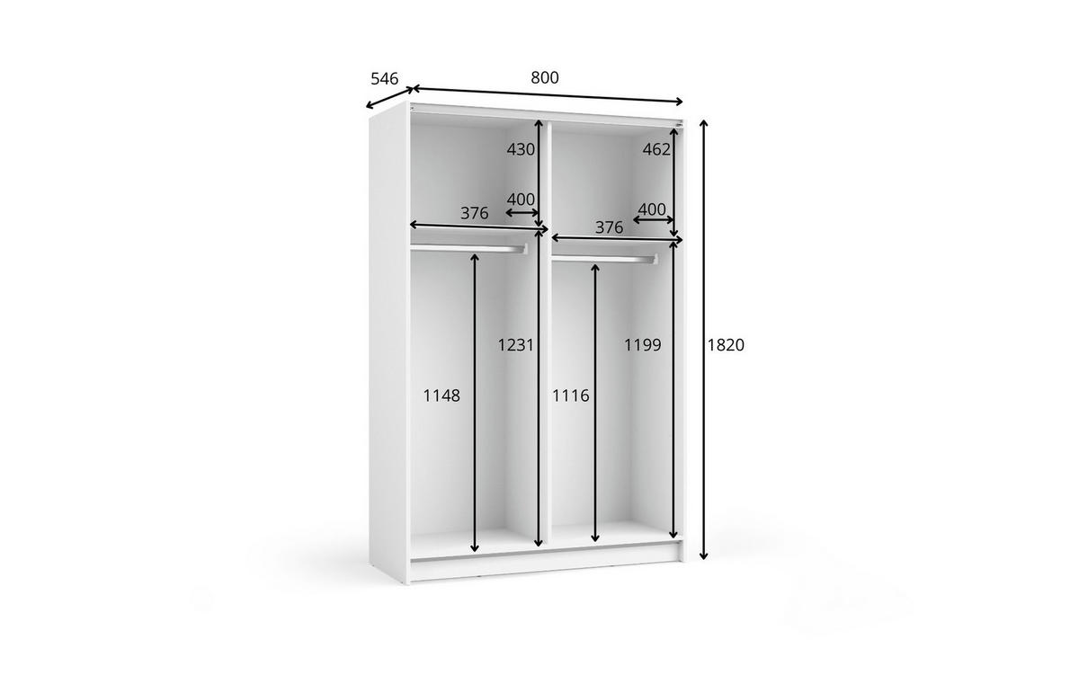 SCHWEBETÜRENSCHRANK CERON 80/182/54,6cm 2-türig mit Spiegel Schwarz - Schwarz, Holzwerkstoff (80/182/54.6cm) - MASSENO