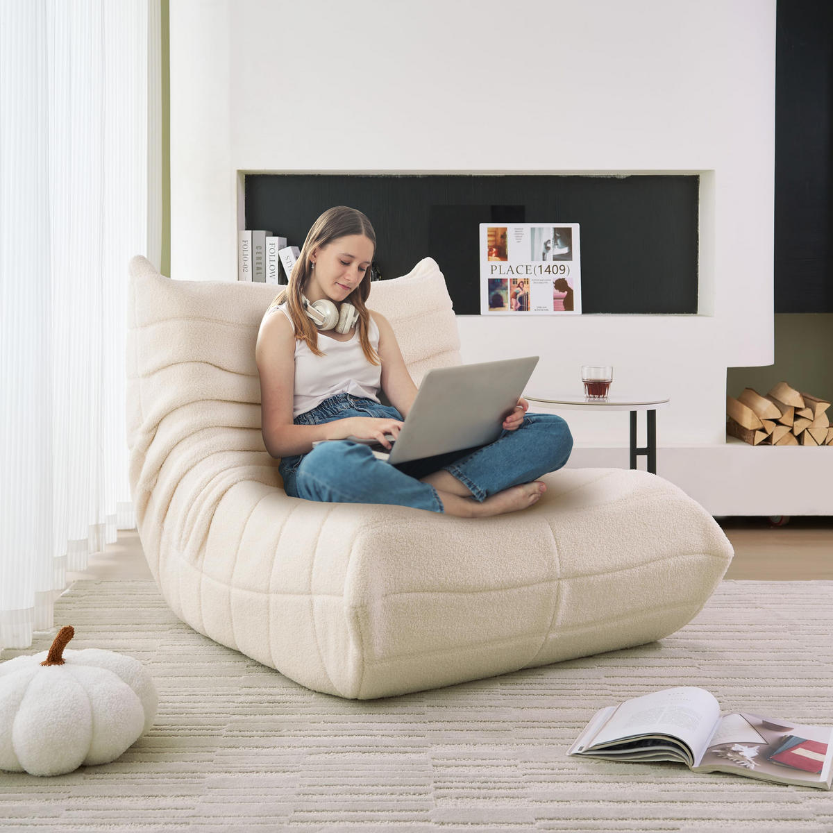 SITZSACK Boden-Sitzkissen Einzelsofa mit Rückenlehne,Relaxsessel Lazy-Sofa Schlafsofa für Bodenbereich,Beige - Beige, Textil (85/79/110cm) - EVRYAE