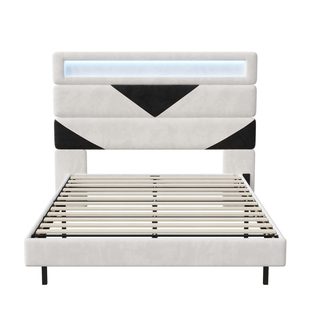 POLSTERBETT 160x200 cm schwebend LED USB Lattenrost Samt weiß - Weiß, Holz (160/200cm) - LEBENLANG