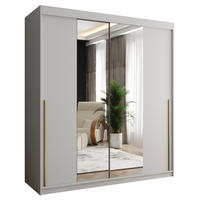 SCHWEBETÜRENSCHRANK mit Spiegel 180 cm Breite, weiß mit goldenem Griff - Goldfarben/Weiß, Holzwerkstoff (180/200/62cm) - Home Collective