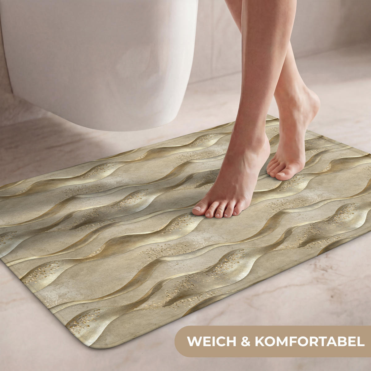 WC PŘEDLOŽKA Vlny - vzor - zlaté 80x50 cm - barva mosazi, textil/plast (80/1cm) - OnlyWow