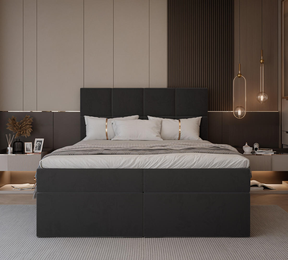 BOXBETT 120x200 cm mit Topper - Schwarz, Textil (120/200cm) - Idohome