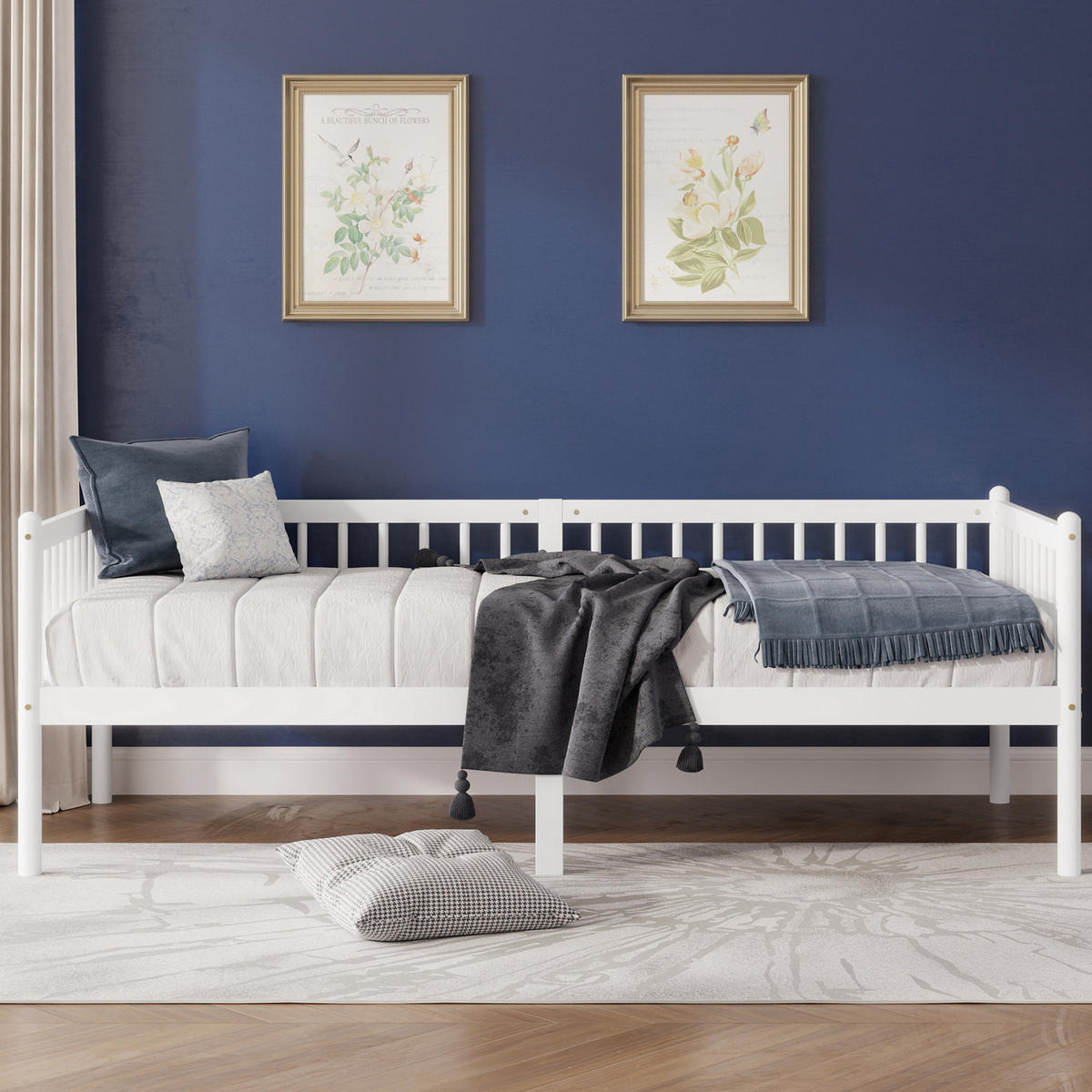 TAGESBETT 90/200 cm DE-32896 mit 3-seitigem Geländer Weiß - Weiß, Holz (90/200cm) - ComfortXL