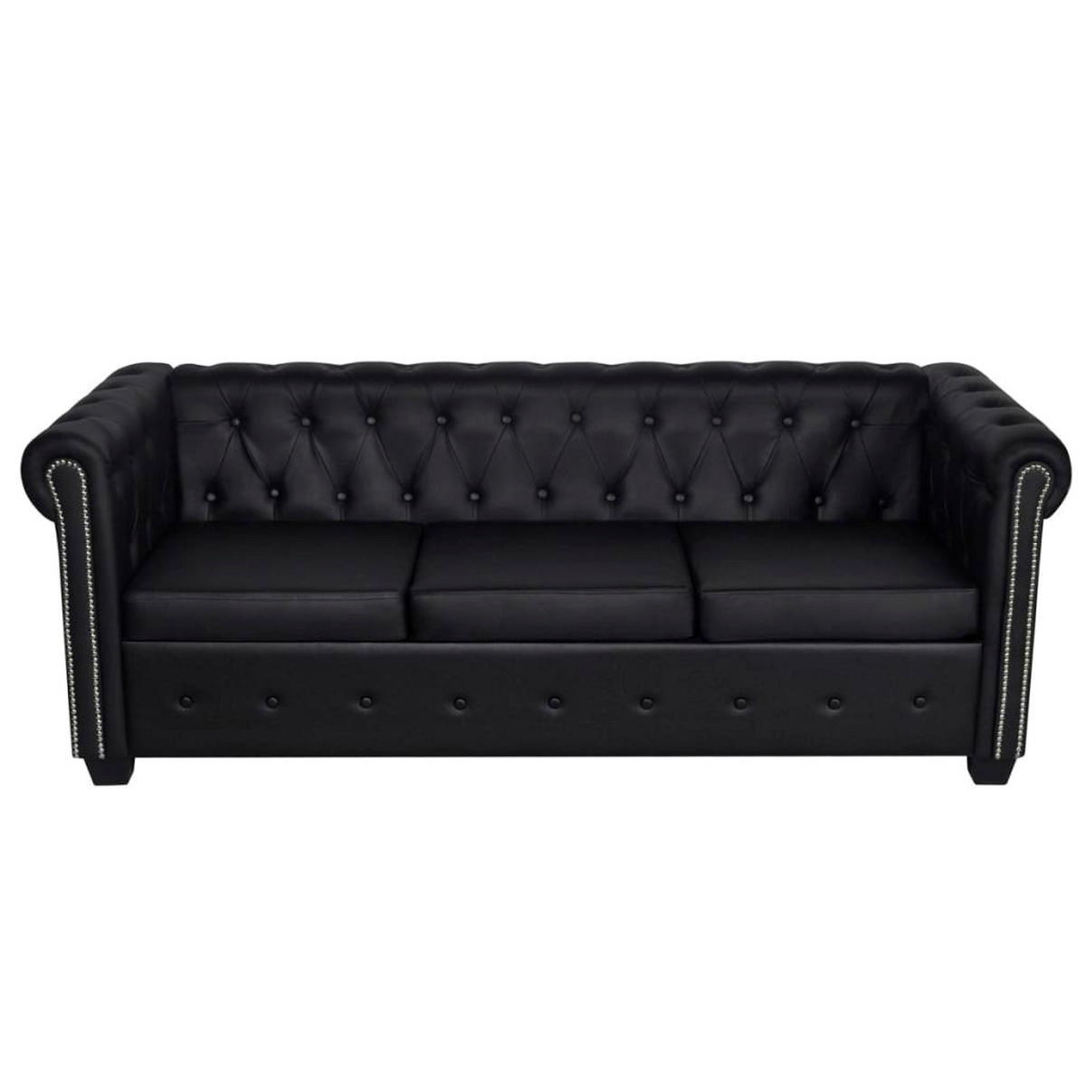 SOFAS Chesterfield-Sofas 2-Sitzer und 3-Sitzer Kunstleder Schwarz 145.5x76x70CM - Schwarz, Holz (145.5/70/76cm) - ZMH