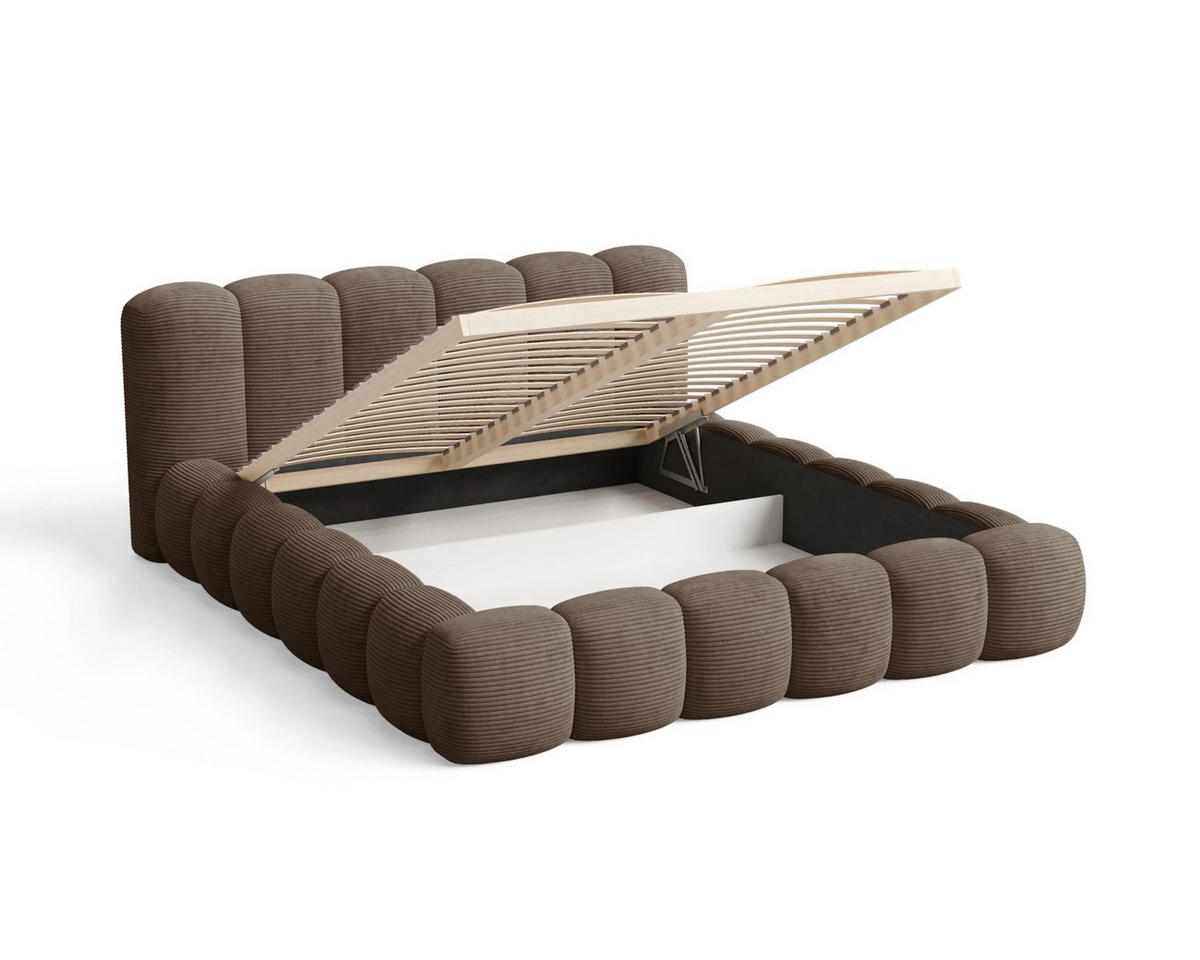 POLSTERBETT Stone 160x200 cm mit Bettkasten, Lattenrost und Kopfteil - Holzrahmen, Cord Braun - Braun, Holz (160/200cm) - Chilly