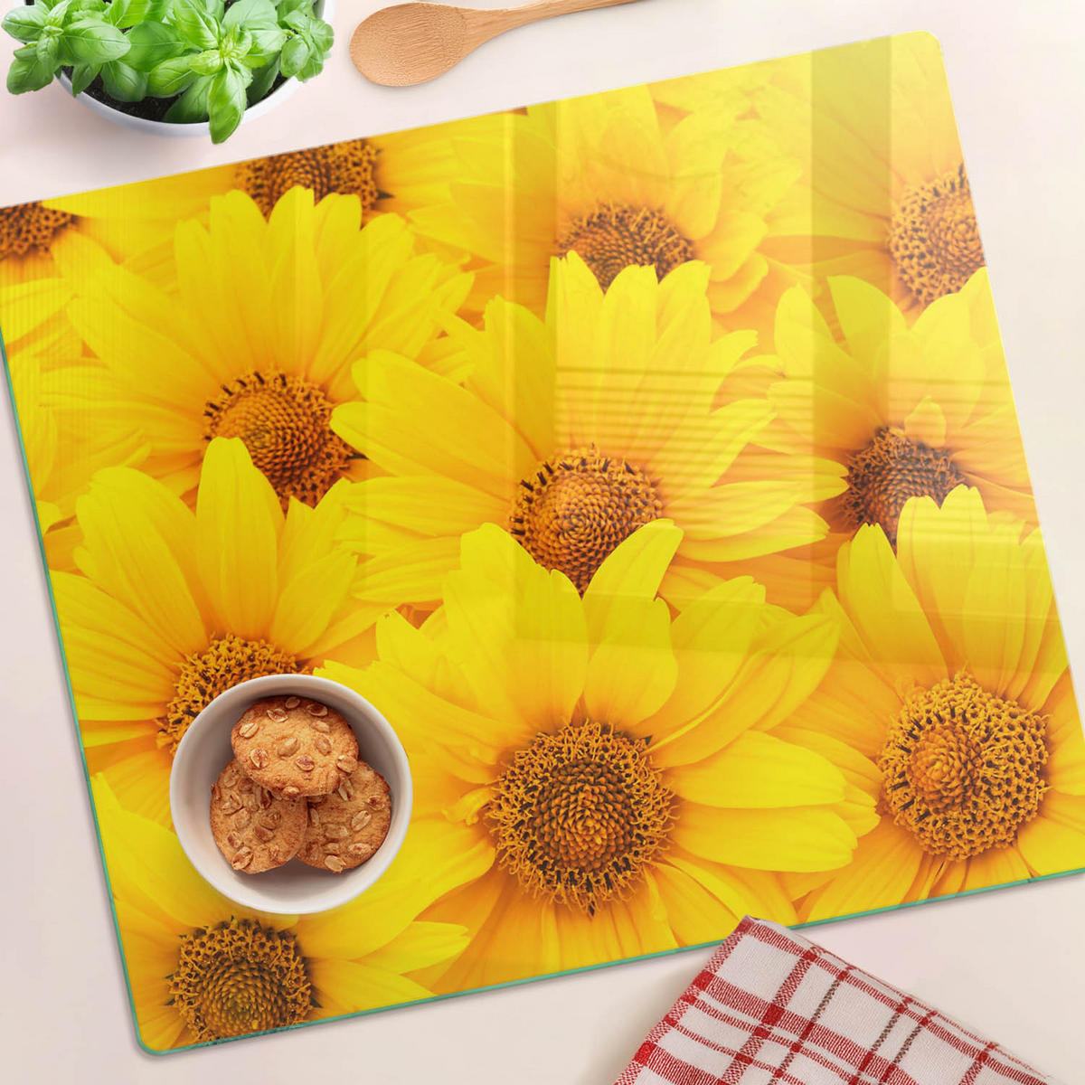 GLASPLATTE 60x52 cm Sonnenblumen - Gelb, Glas (60/0.4/52cm) - TULUP
