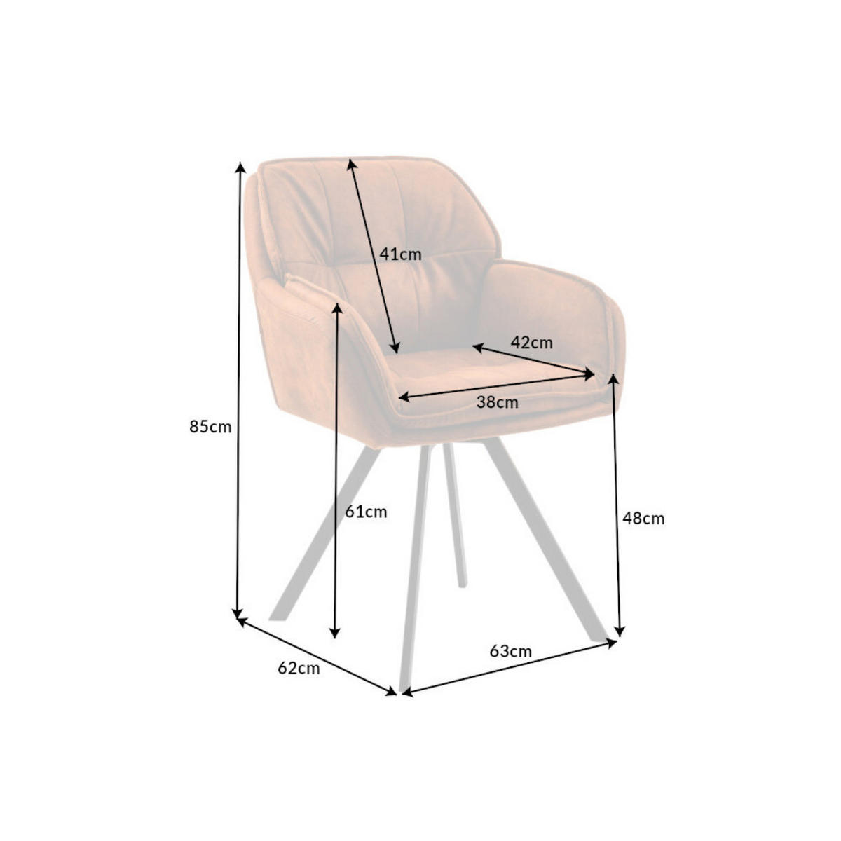 ARMLEHNSTUHL MR. LOUNGER Microfaser Hellbraun, Schwarz - Hellbraun/Schwarz, Textil/Metall (63/85/62cm) - riess-ambiente