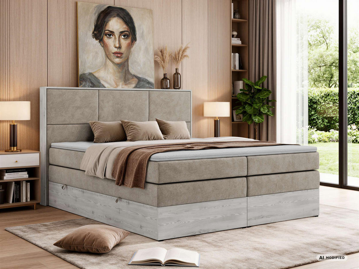 POSTEL BOXSPRING DELNOR KING 140/200 - Šedobéžová Strukturovaná látka - Topper T25 - H4 - černá/šedobéžová, textil/plast (140/200cm) - MKS