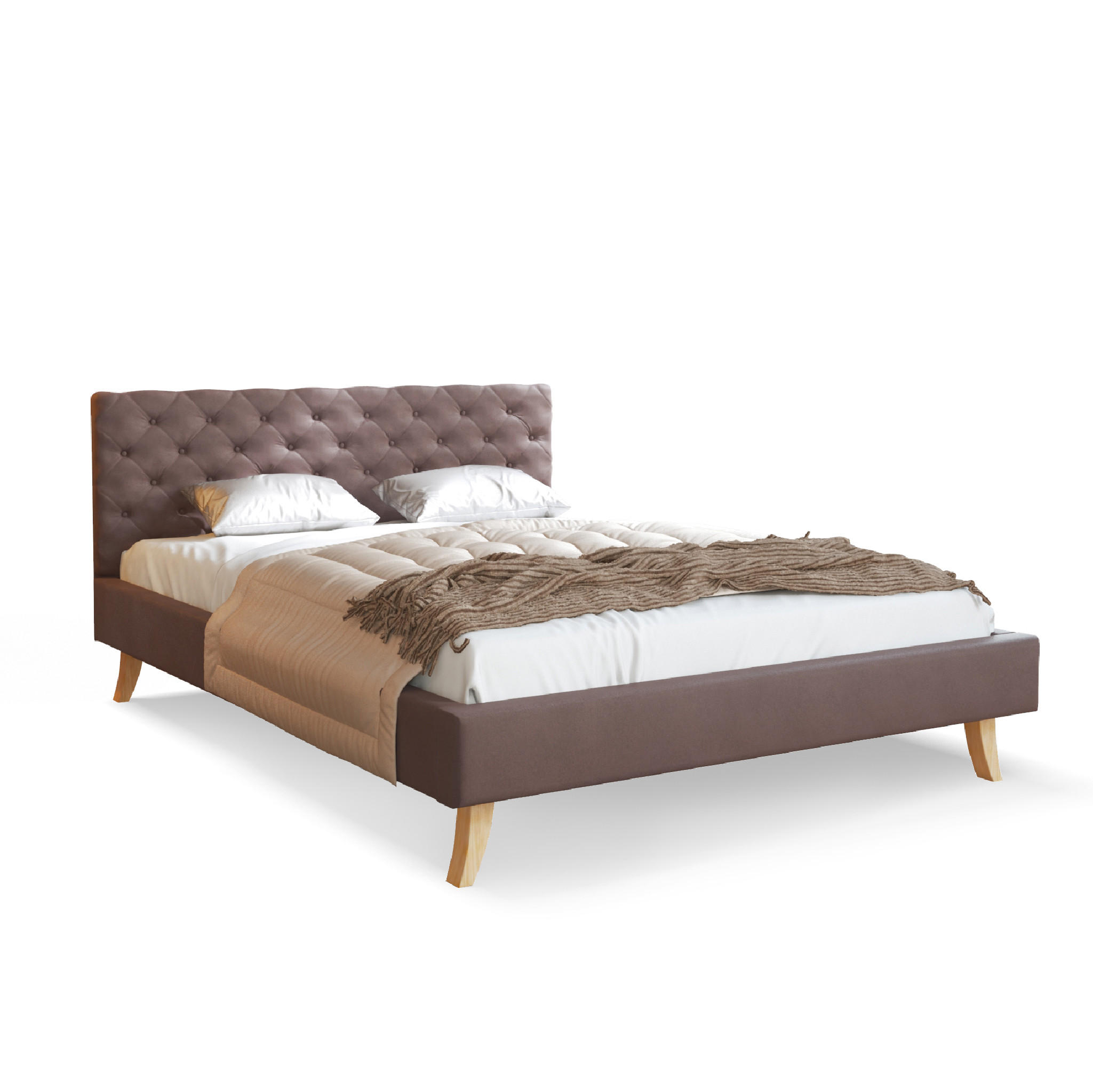 POLSTERBETT ZUZA braun - Birkefarben/Beige, Holz/Holzwerkstoff (160/200cm) - FDM