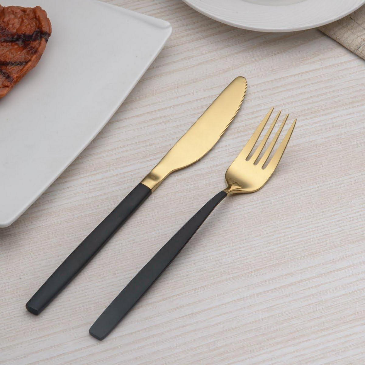BESTECKSET 30-teilig Edelstahl Schwarz/Gold - Multicolor, Metall