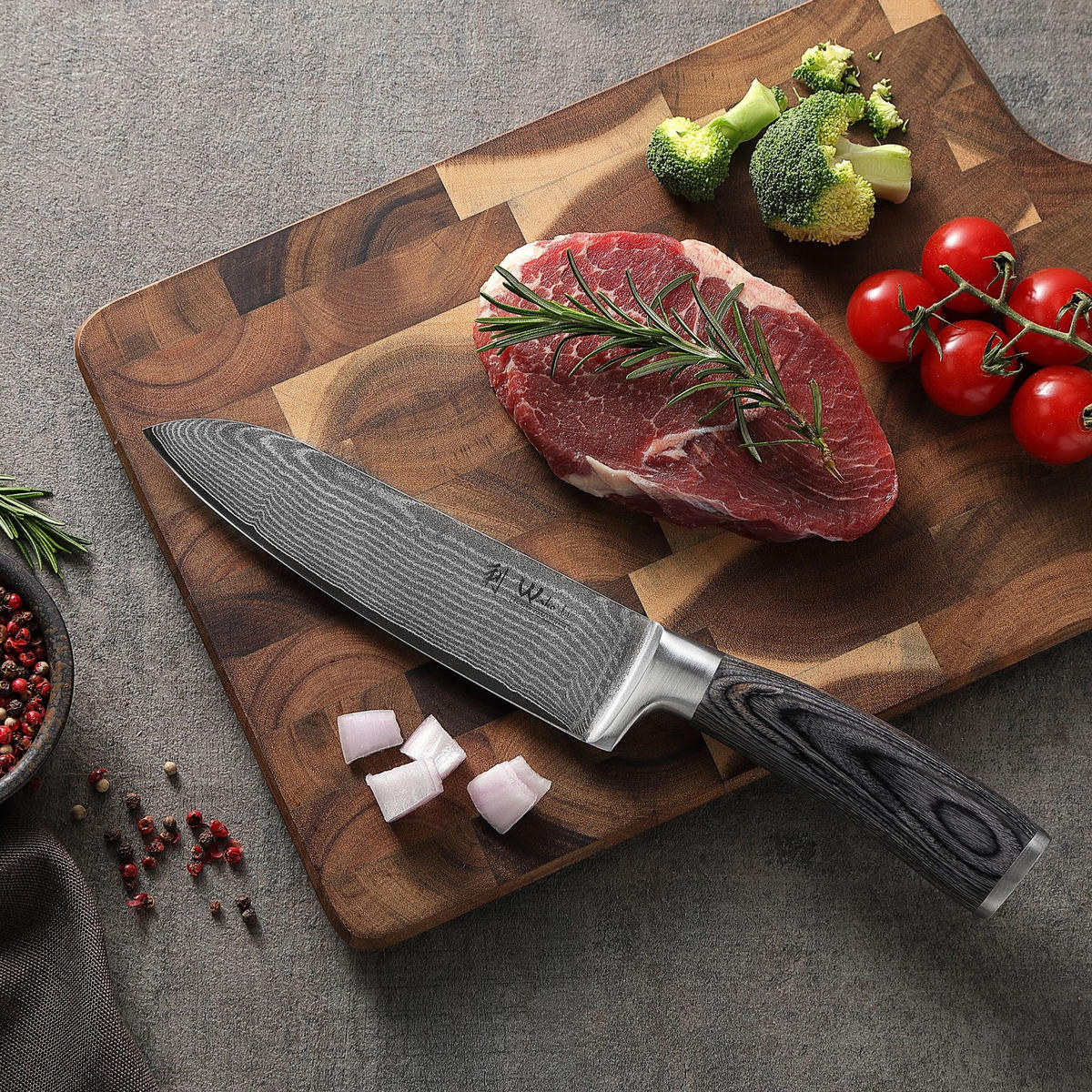 MESSERSET 3-TEILIG 8–17 cm - Grau, Holz/Metall - Wakoli