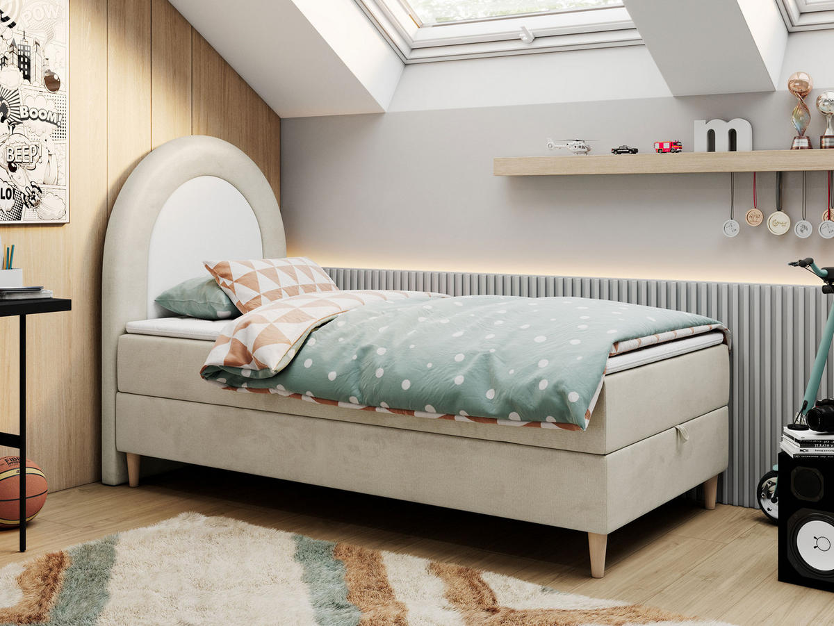 BOXBETT NEST 90/180 Beige Velvet hydrophob - H3 - Beige, Holz/Textil (90/180cm) - MKS