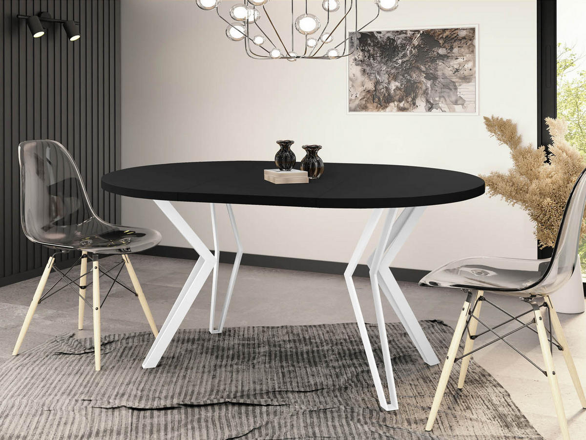 ESSTISCH Austin runder ausziehbarer, Schwarz 100-180/100/76 cm - Schwarz/Weiß, Holzwerkstoff/Metall (100/100/76cm) - WFL GROUP