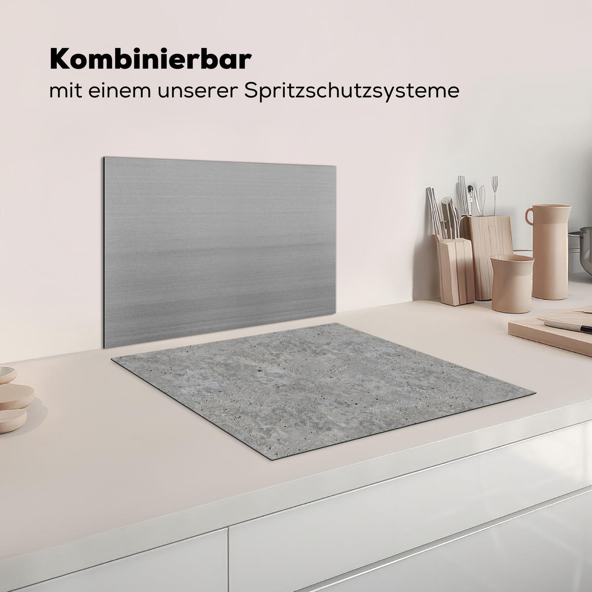 HERDABDECKPLATTE Beton - Schiefer - Grau - Struktur aus Beton Ceranfeldabdeckung 59x52 cm - Hellgrau, Kunststoff (59/52/0.2cm) - MuchoWow
