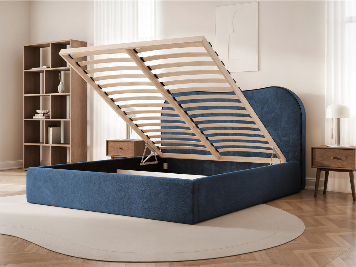 POLSTERBETT Rotello 180x200 cm Dunkelblau Chenille Stoff – (Bettkasten, Lattenrost) - Dunkelblau, Holz/Holzwerkstoff (180/200cm) - Ravio