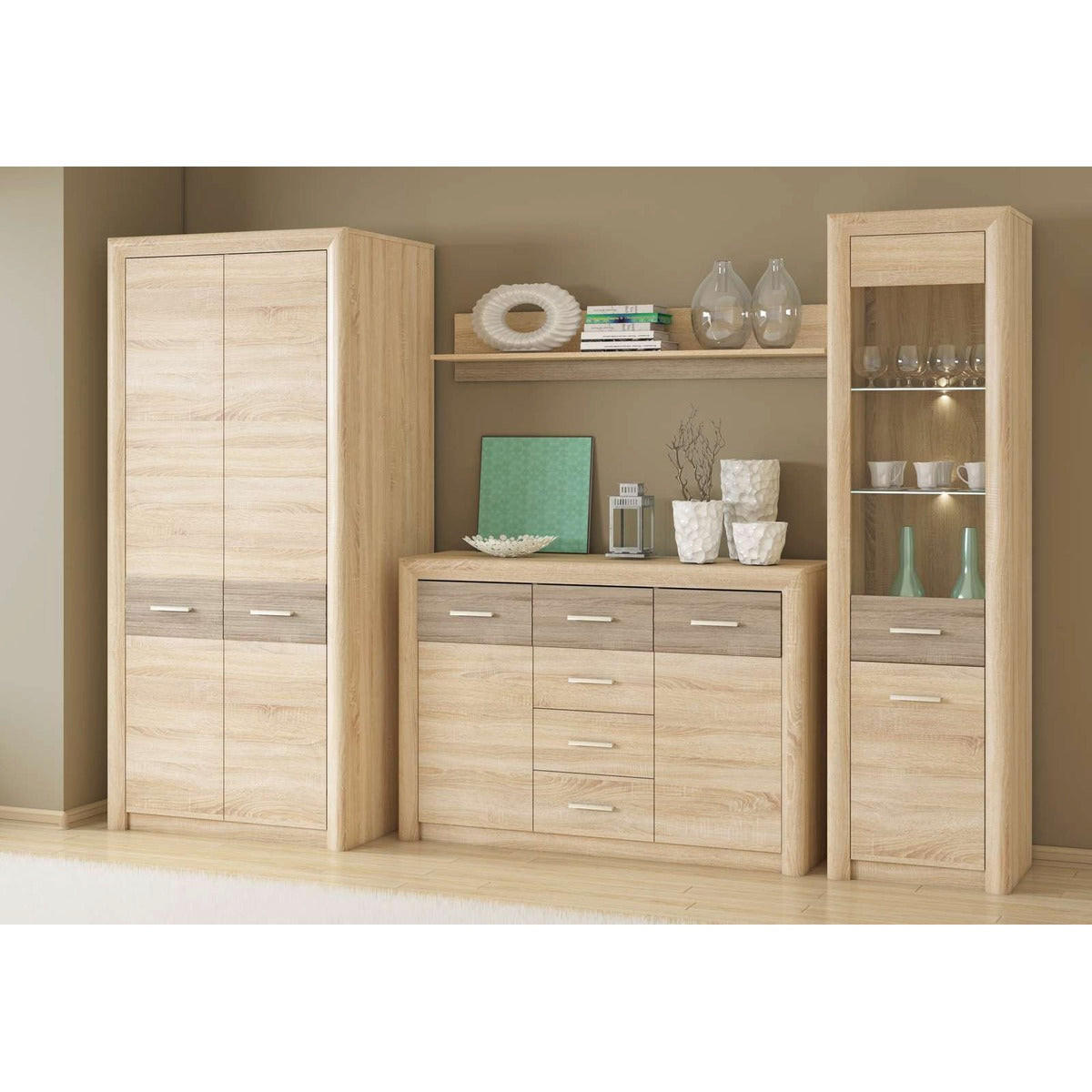 WOHNZIMMER Set 4-tlg. – Castel – Eichefarben / Sonoma Eiche - Eichefarben/Sonoma Eiche, Holzwerkstoff (92/201/66cm) - hi-markt